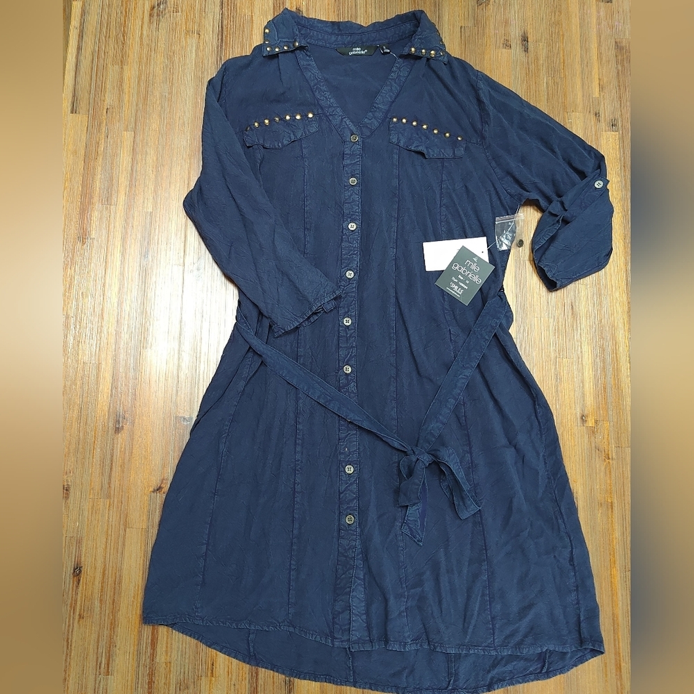 Mlle Gabrielle Navy Blue Studded Dress NWT